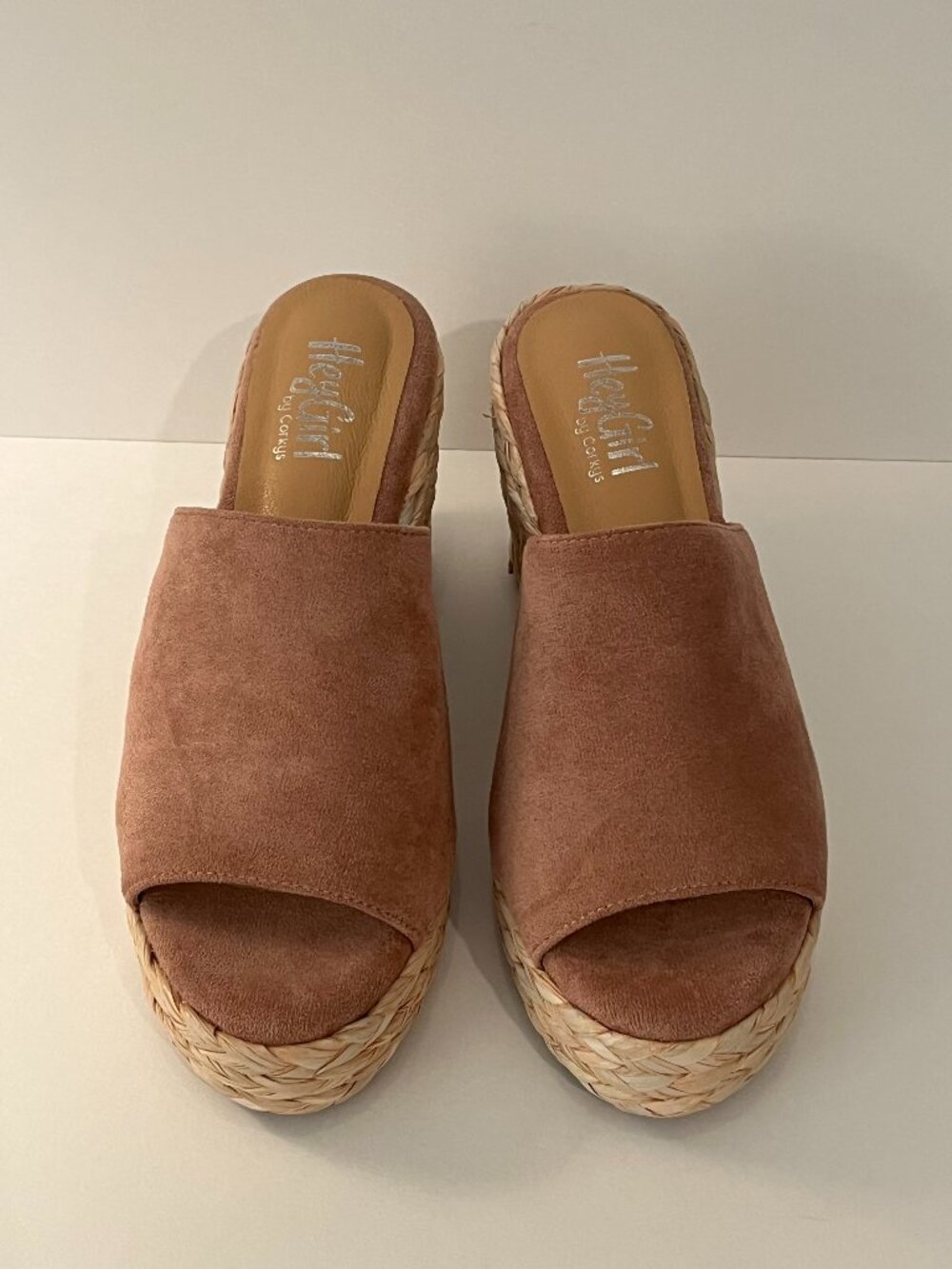 Hey Girl by Corkys Slip On Jute Braided Platform Faux Suede Sandals Size 9 NWOB